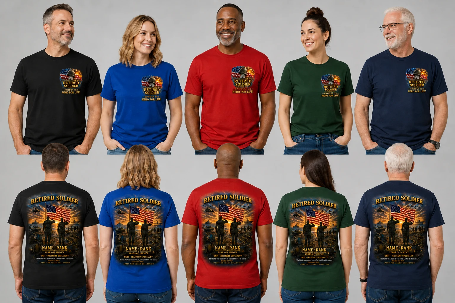 Retired Soldier Tribute Shirt shown on shirts